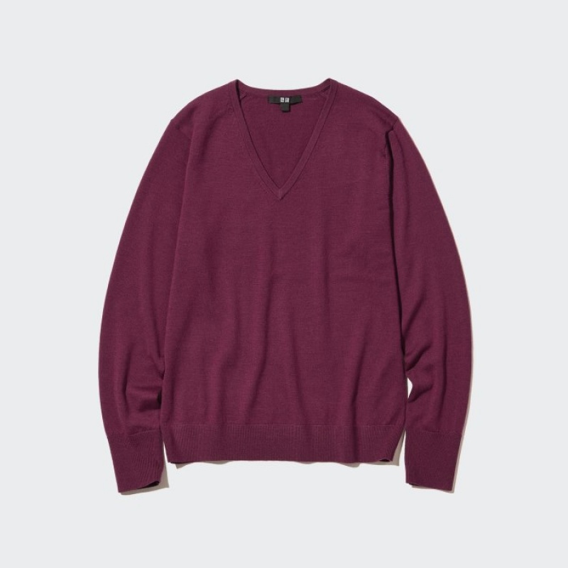 Uniqlo Extra Fine Merino V-Neck Long-Sleeve Truien Dames Roze | 7864659