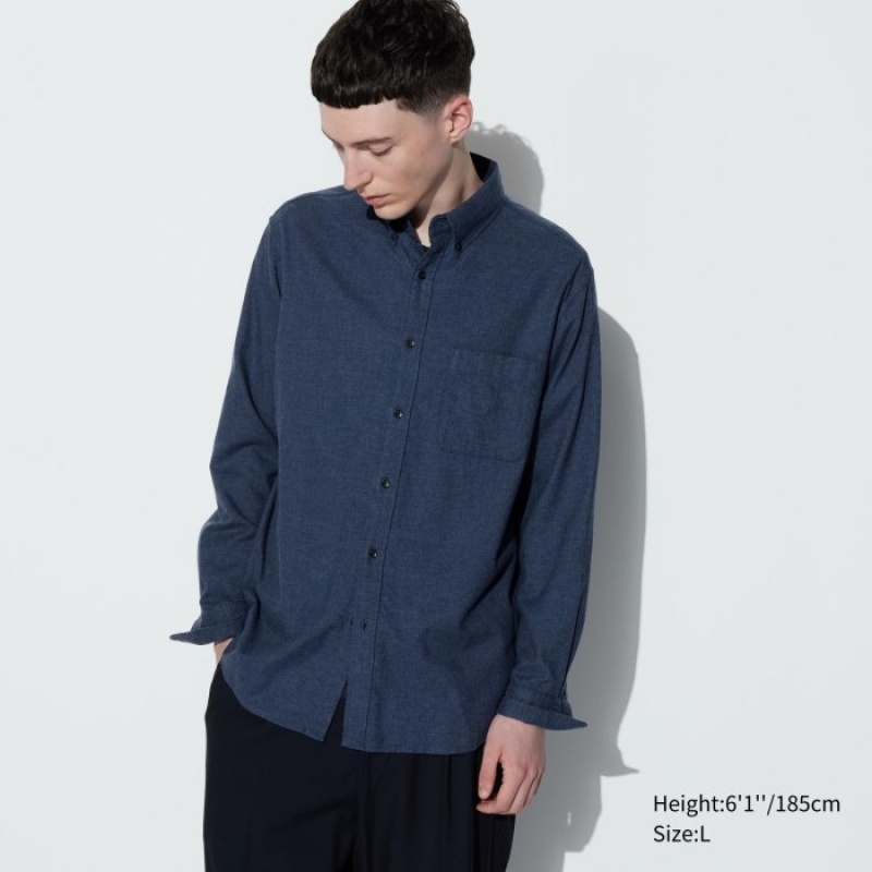 Uniqlo Flannel Casual Overhemd Dames Blauw | 1625438