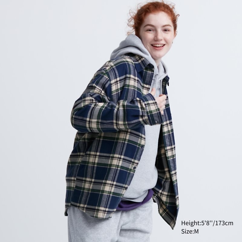 Uniqlo Flannel Checked Long-sleeve Overhemd Heren Blauw | 6480048