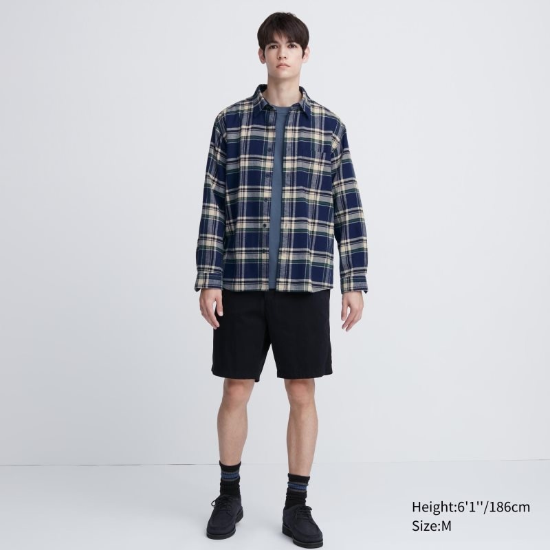 Uniqlo Flannel Checked Long-sleeve Overhemd Heren Blauw | 6480048