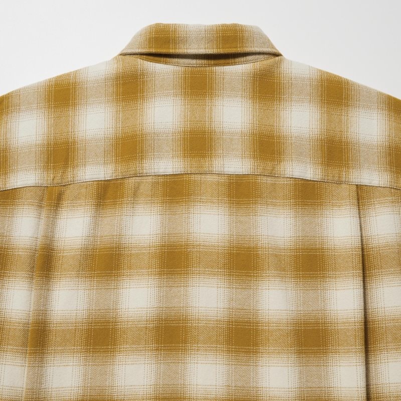 Uniqlo Flannel Checked Long-sleeve Overhemd Heren Geel | 3521703