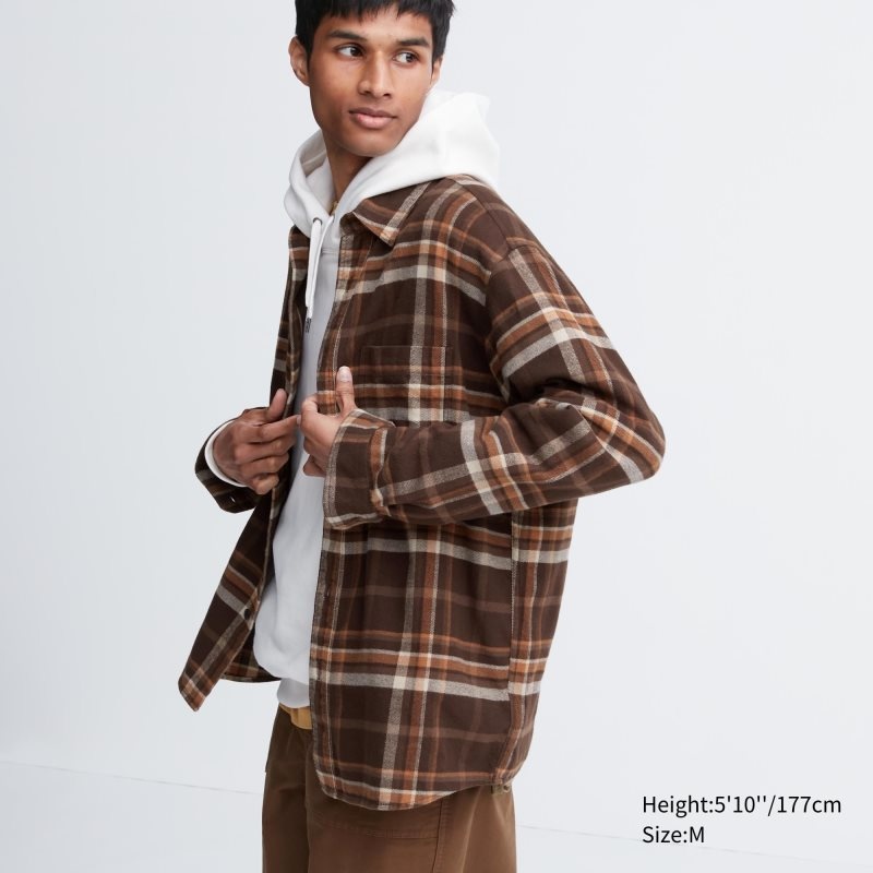 Uniqlo Flannel Checked Long-sleeve Overhemd Heren Bruin | 613041