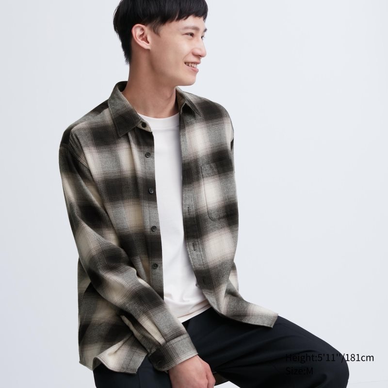 Uniqlo Flannel Checked Long-sleeve Overhemd Heren Zwart | 7932809