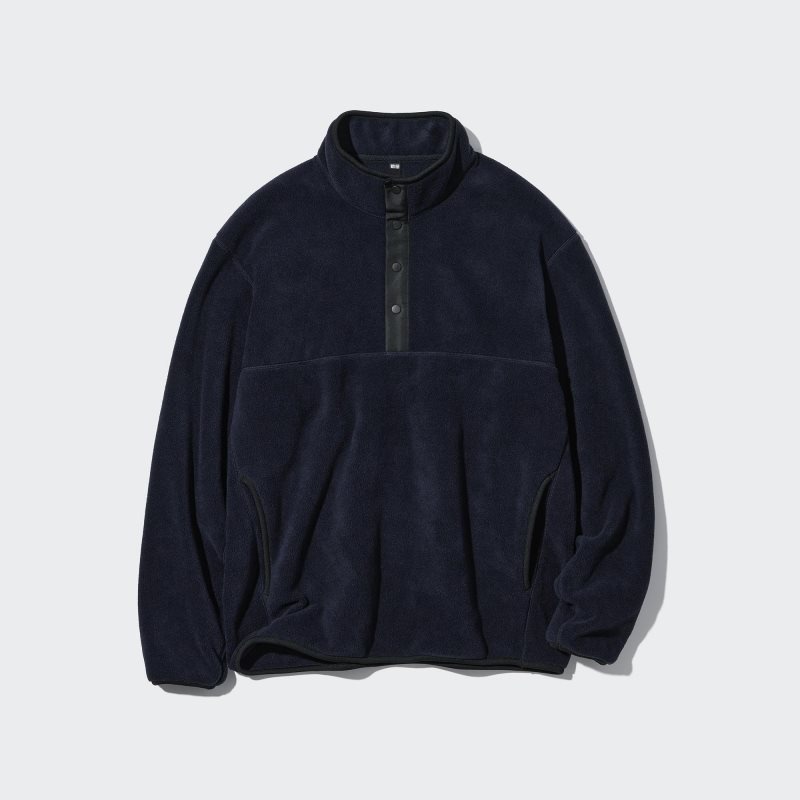 Uniqlo Fleece Button Up Long Sleeve Pullover Hoodie Heren Zwart | 9539712