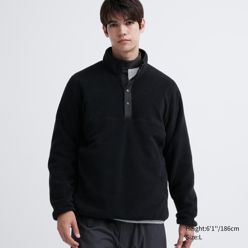 Uniqlo Fleece Button Up Long Sleeve Pullover Hoodie Heren Zwart | 9539712