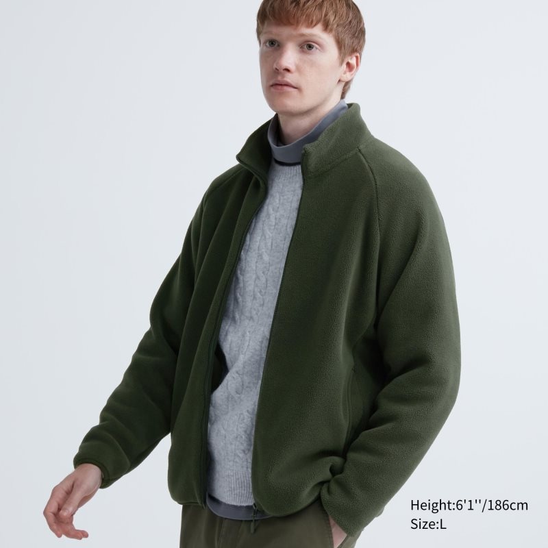 Uniqlo Fleece Long-sleeve Full-zip Jassen Heren Olijfgroen | 8067956