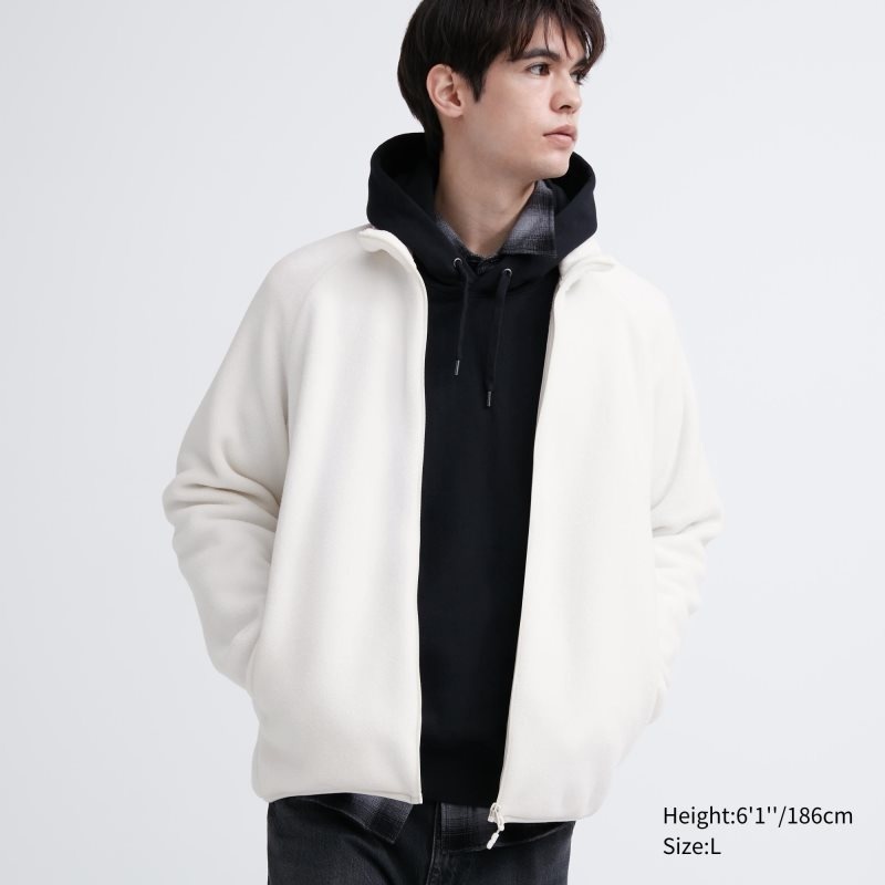 Uniqlo Fleece Long-sleeve Full-zip Jassen Heren Wit | 1226341