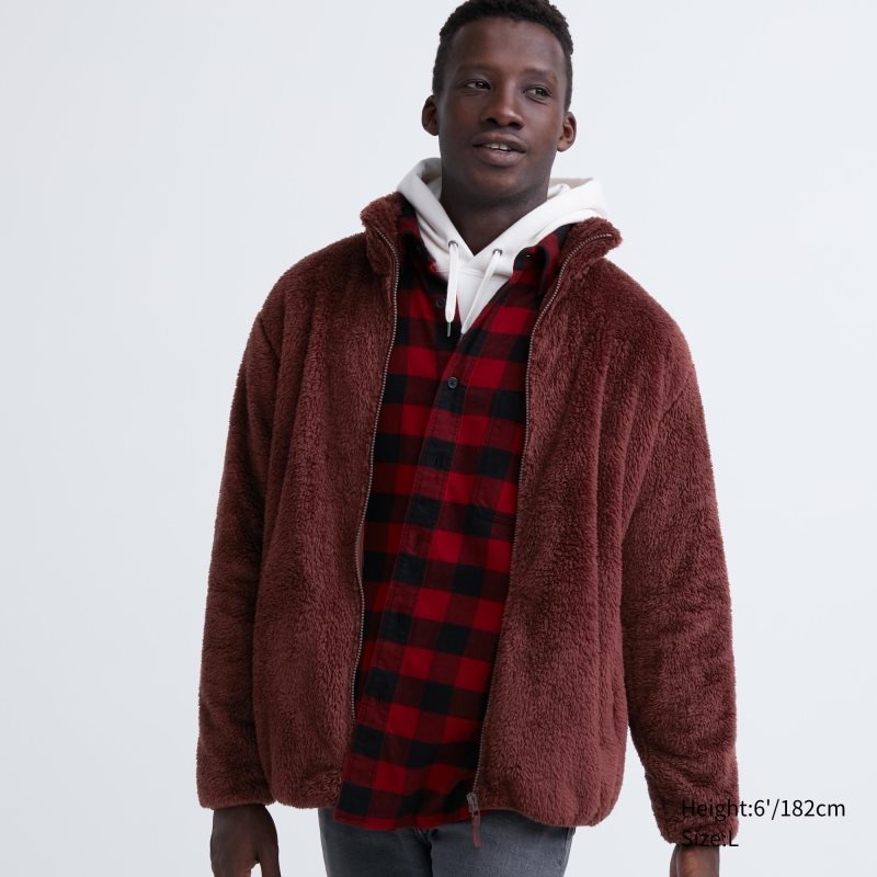Uniqlo Fluffy Yarn Fleece Full-Zip Jassen Heren Bordeaux | 8578075