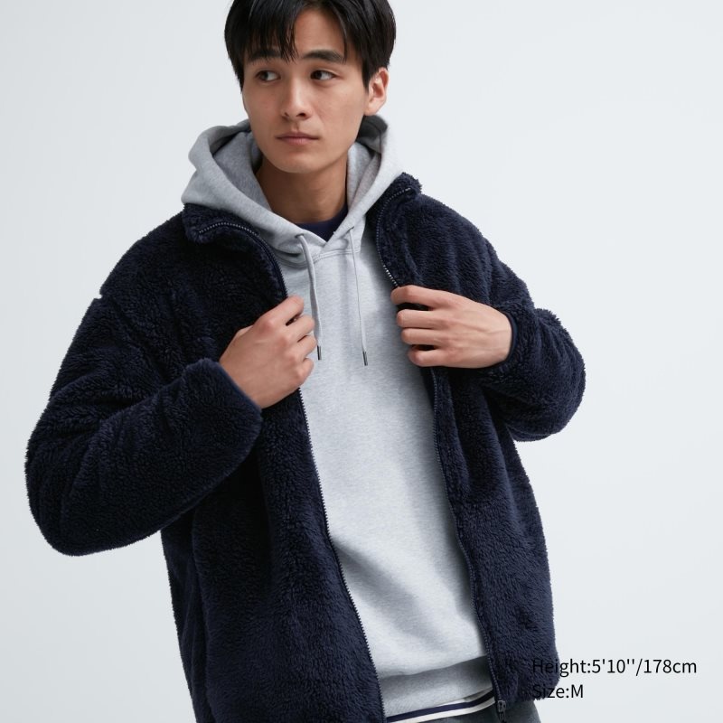 Uniqlo Fluffy Yarn Fleece Full-Zip Jassen Heren Donkerblauw | 24893
