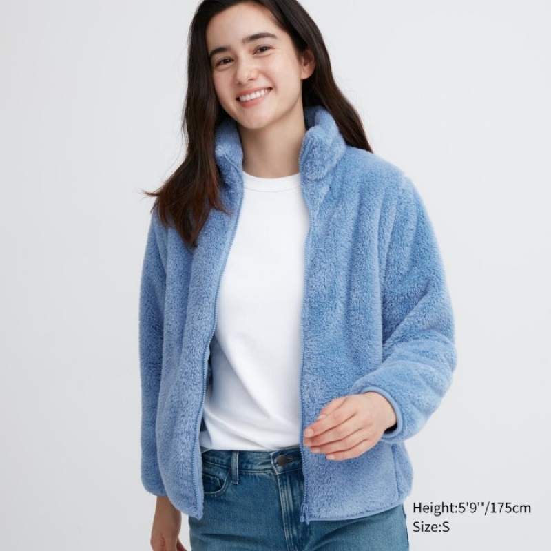 Uniqlo Fluffy Yarn Fleece Full-Zip Jassen Dames Blauw | 6643219