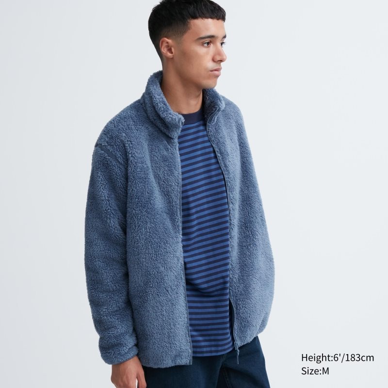 Uniqlo Fluffy Yarn Fleece Full-Zip Jassen Heren Blauw | 6552888