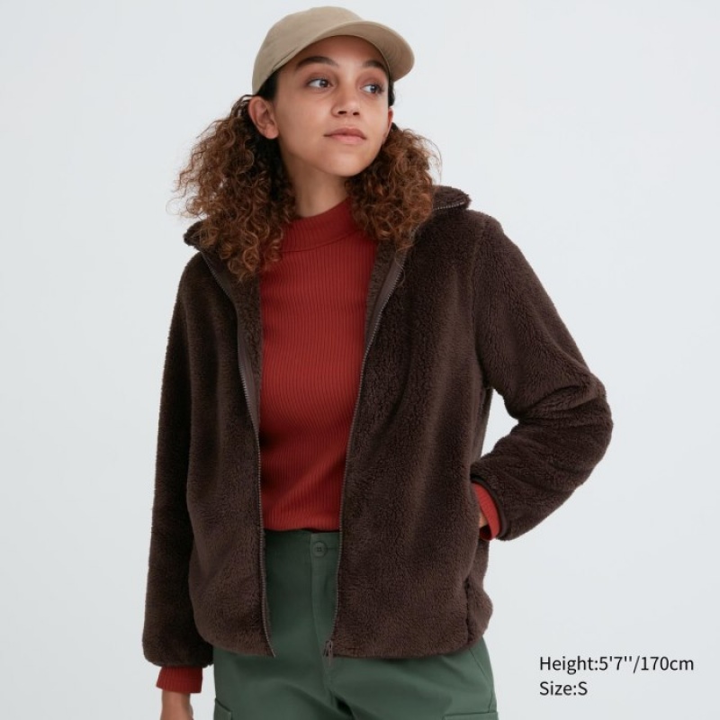 Uniqlo Fluffy Yarn Fleece Full-Zip Jassen Dames Bruin | 3709486