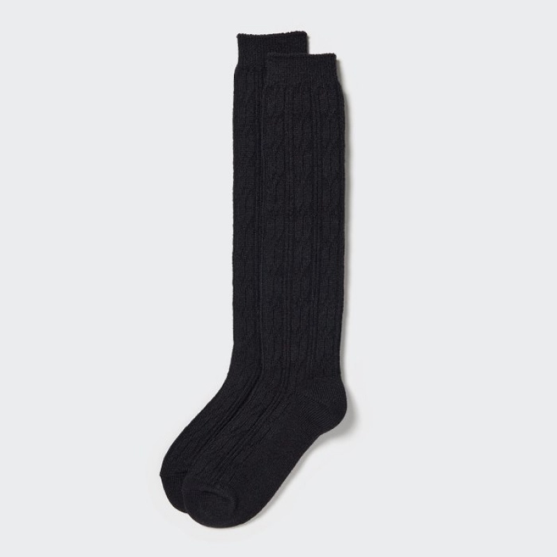 Uniqlo HEATTECH Cable Knee-High Sokken Dames Zwart | 6011960