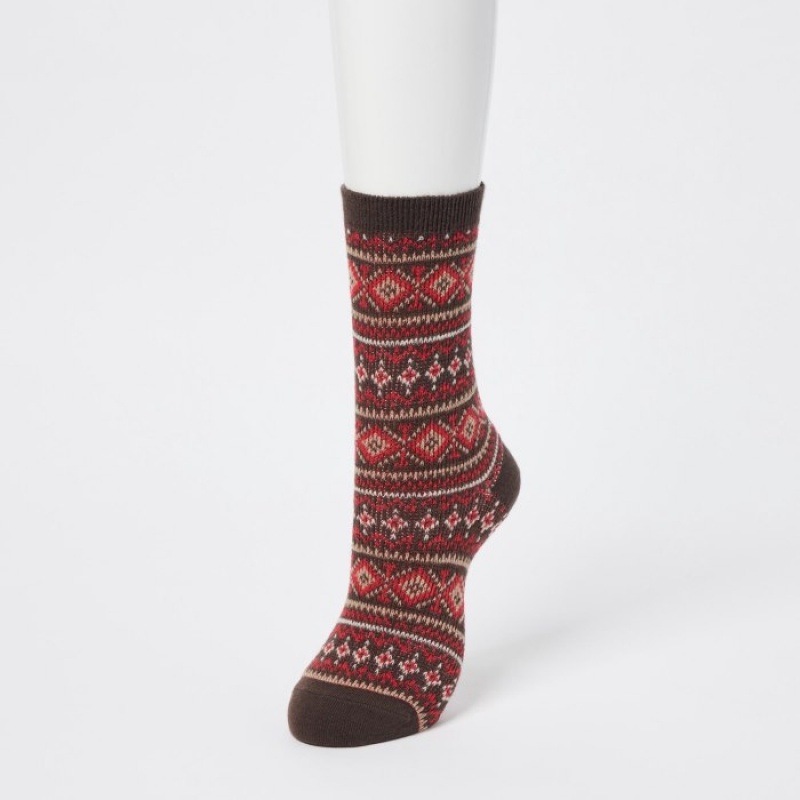 Uniqlo HEATTECH Fair Isle Sokken Dames Bruin | 8949441