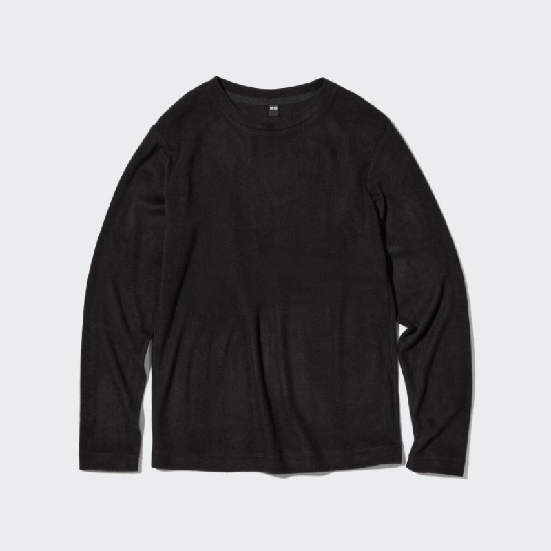 Uniqlo HEATTECH Fleece Crew Neck Long-Sleeve T-shirts Dames Zwart | 8484156