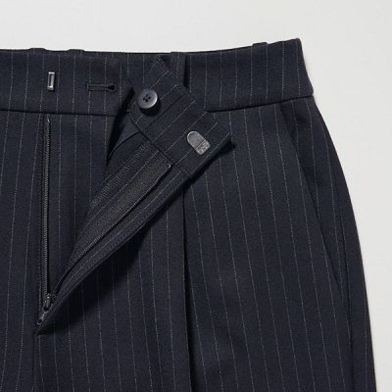 Uniqlo HEATTECH Pleated Tapered Broek Dames Donkerblauw | 8654718