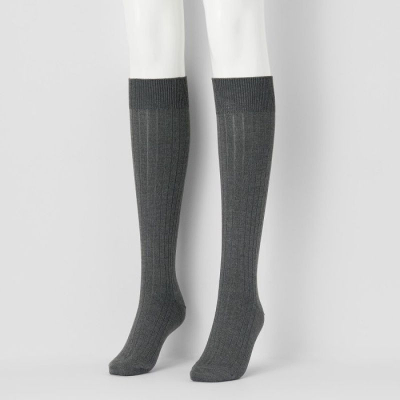 Uniqlo HEATTECH Ribbed Knee-High Sokken Dames Grijs | 6159676