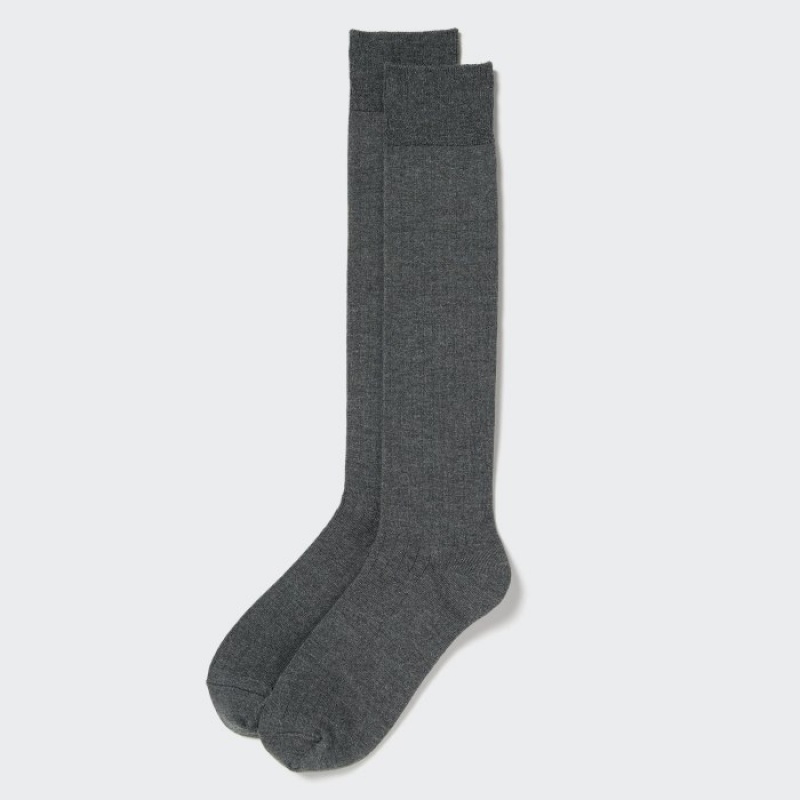 Uniqlo HEATTECH Ribbed Knee-High Sokken Dames Grijs | 6159676