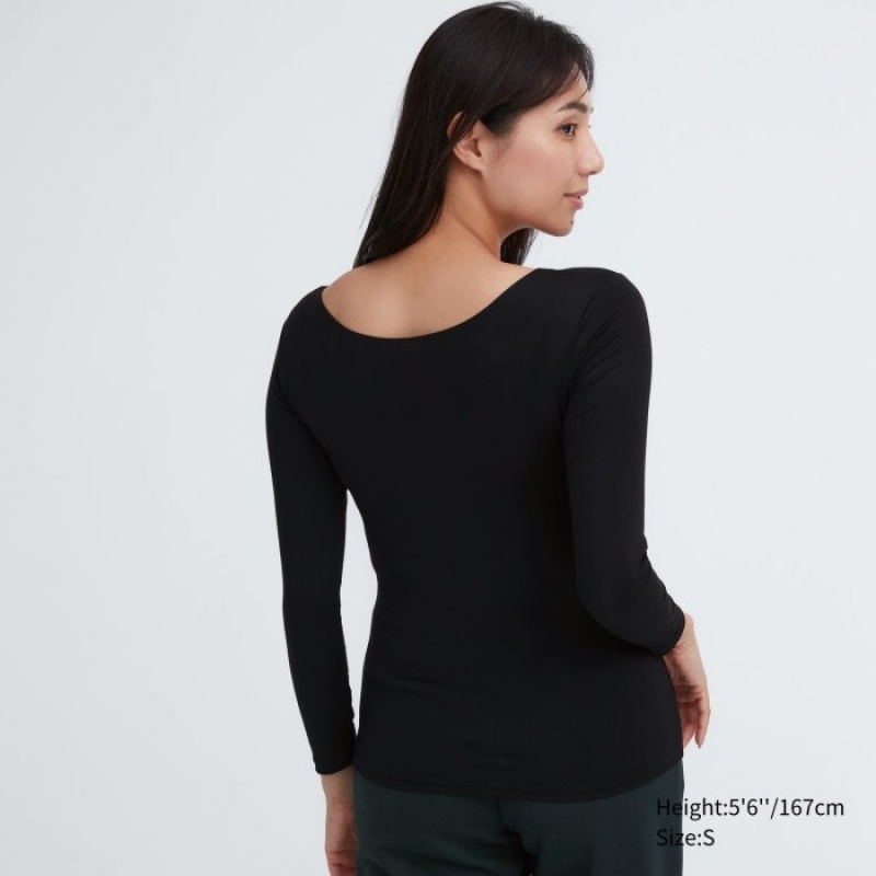 Uniqlo HEATTECH Scoop Neck Long-Sleeve T-shirts Dames Roze | 7909610