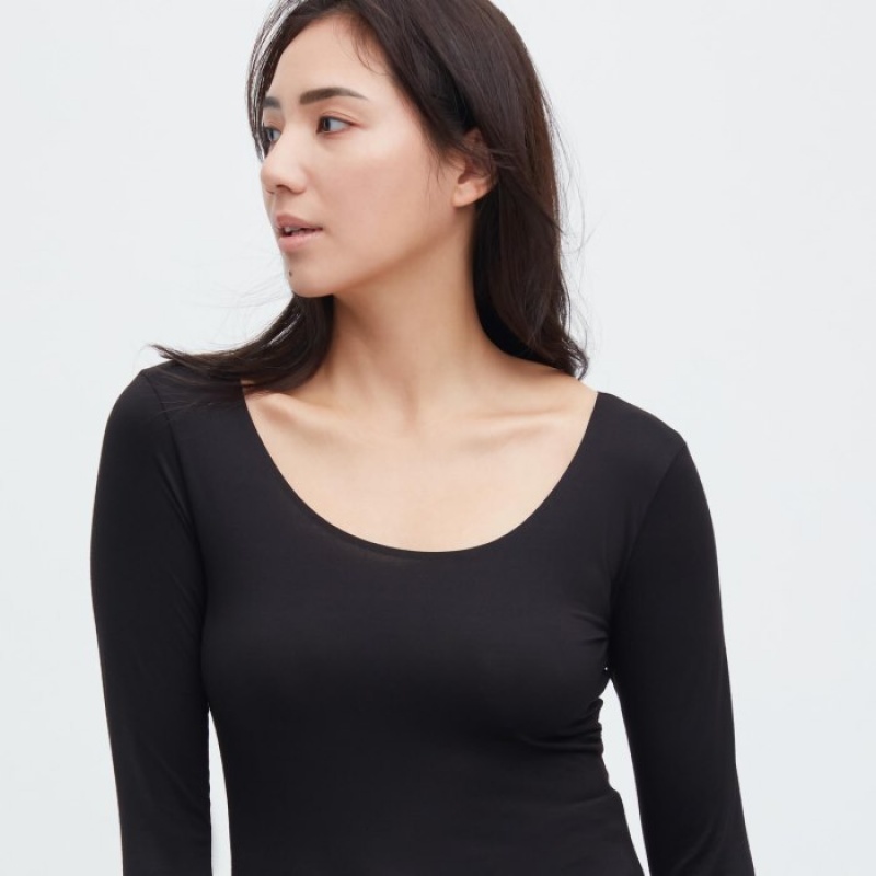 Uniqlo HEATTECH Scoop Neck Long-Sleeve T-shirts Dames Roze | 7909610