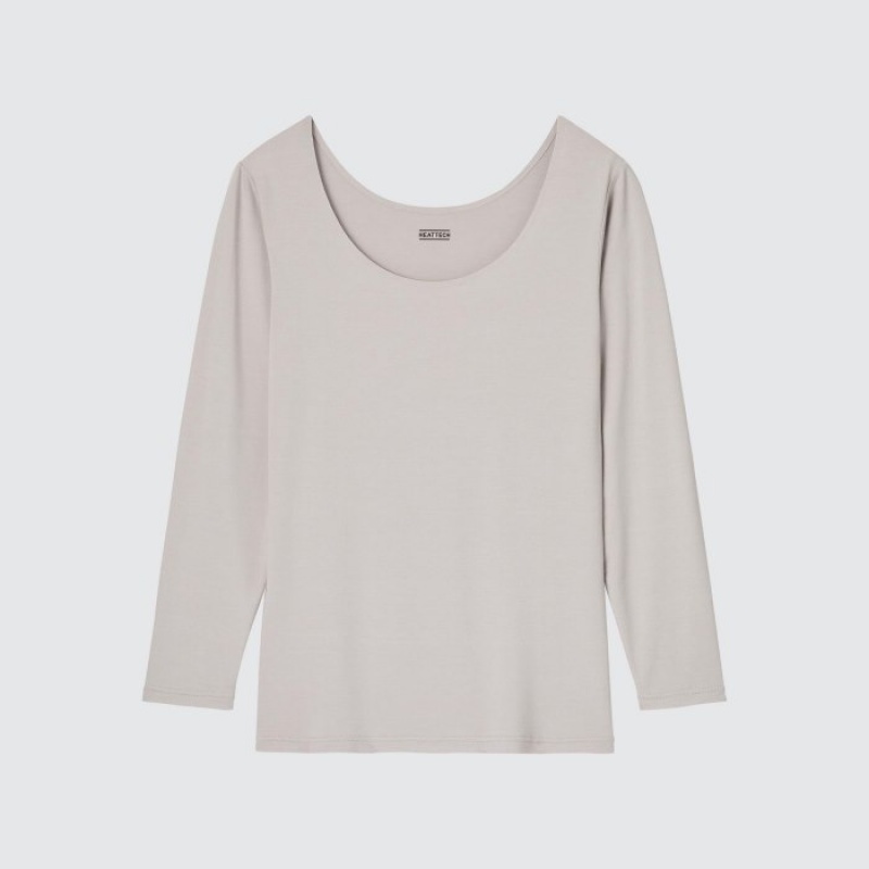 Uniqlo HEATTECH Scoop Neck Long-Sleeve T-shirts Dames Roze | 7909610