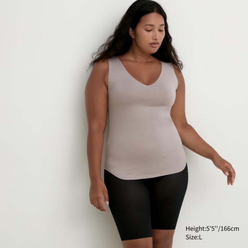 Uniqlo HEATTECH Sleeveless Silk Blend Tanktop Dames Wit | 7528880