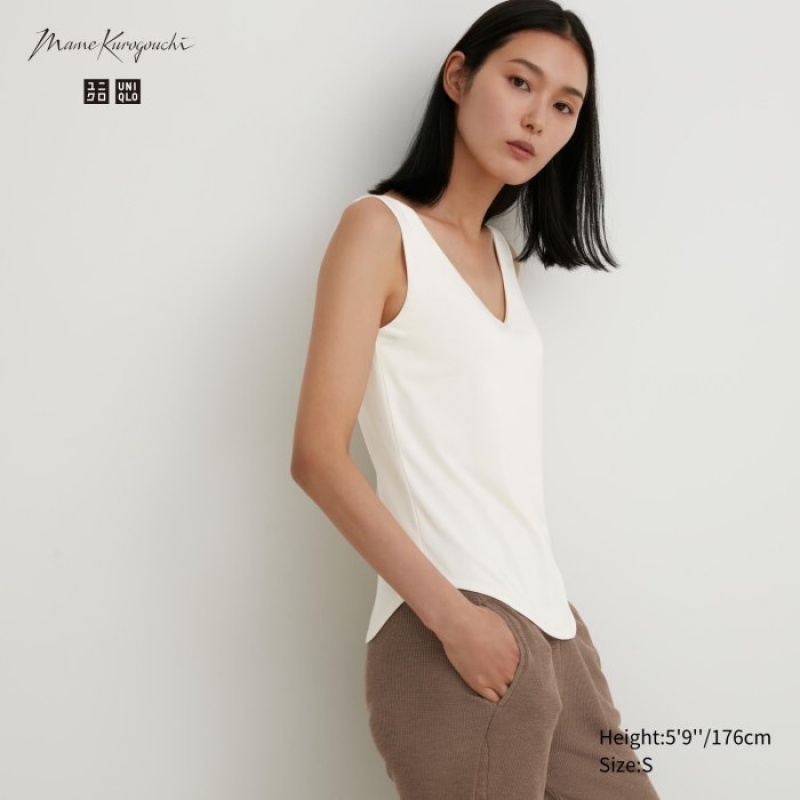 Uniqlo HEATTECH Sleeveless Silk Blend Tanktop Dames Wit | 7528880
