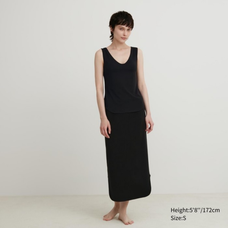 Uniqlo HEATTECH Sleeveless Silk Blend Tanktop Dames Zwart | 8458977