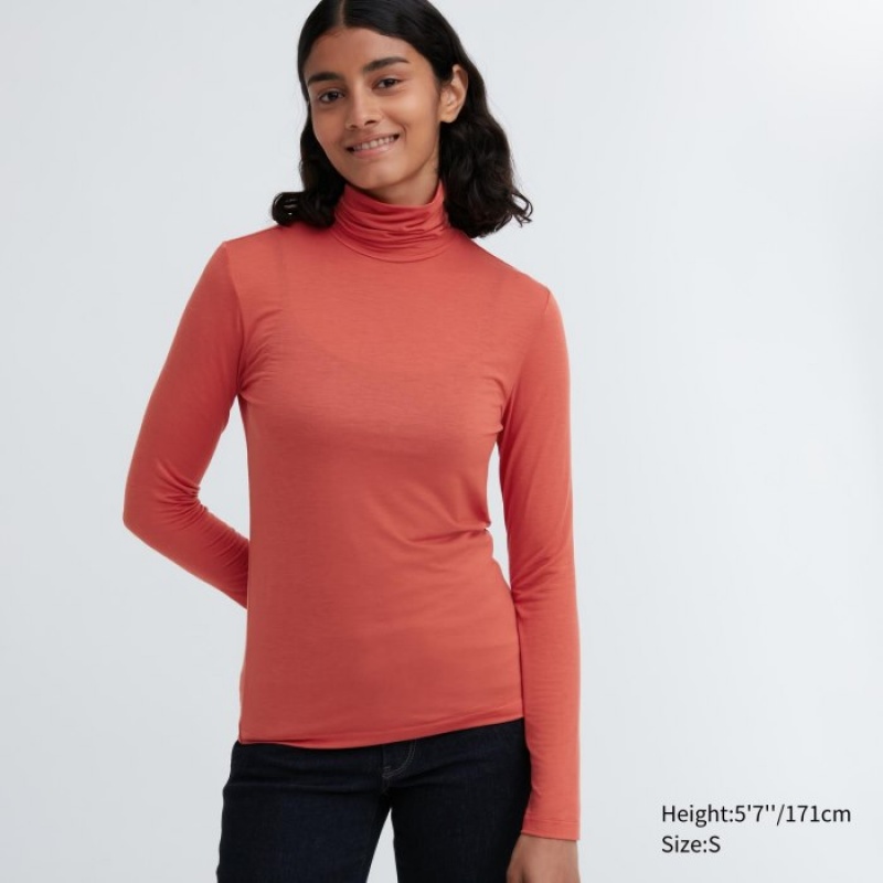 Uniqlo HEATTECH Ultra Light Turtleneck Long-Sleeve T-shirts Dames Oranje | 885111