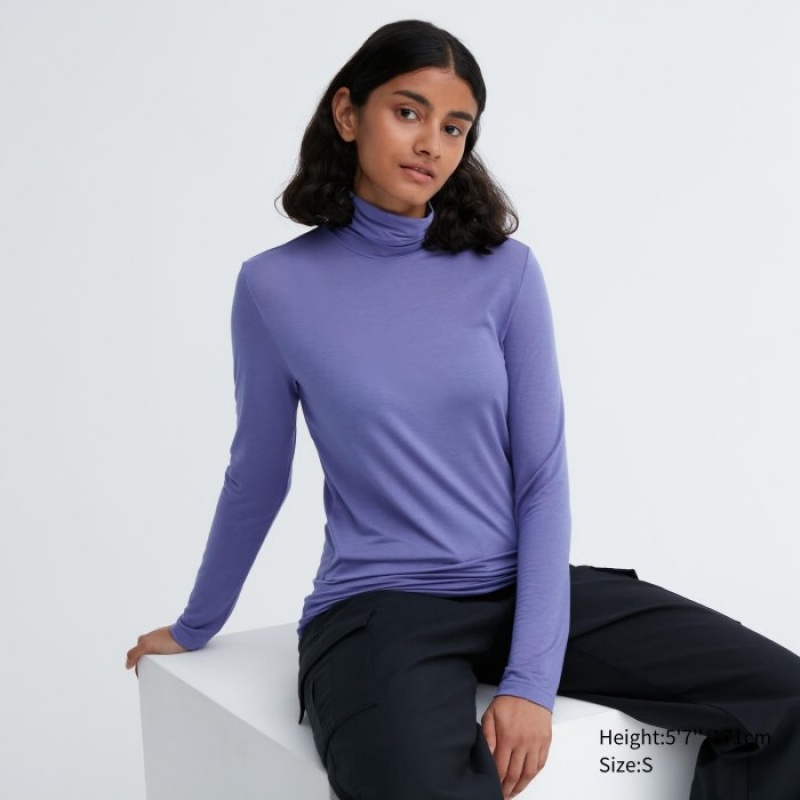 Uniqlo HEATTECH Ultra Light Turtleneck Long-Sleeve T-shirts Dames Paars | 4990517