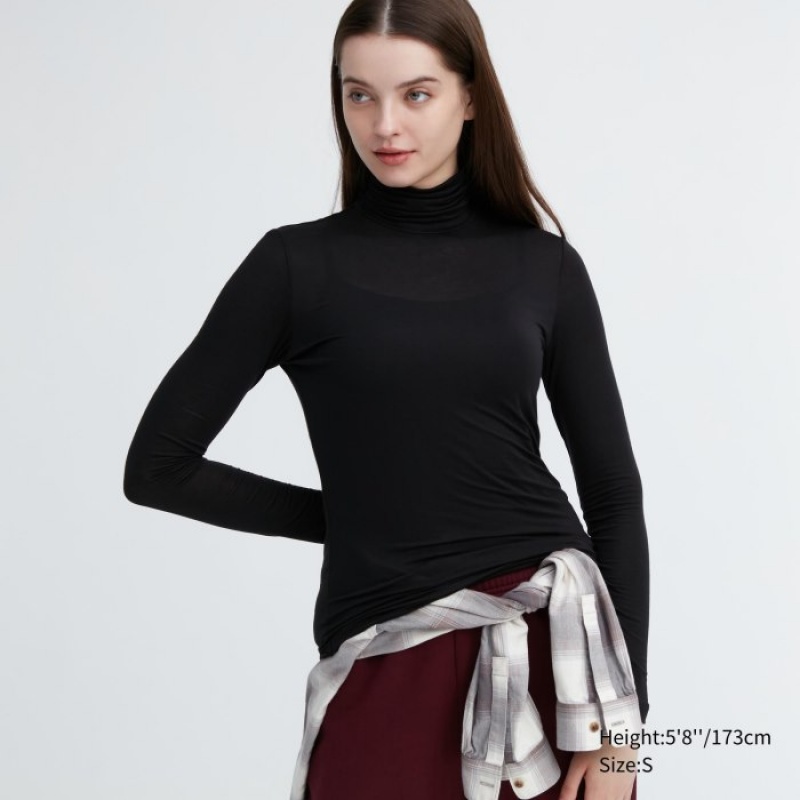 Uniqlo HEATTECH Ultra Light Turtleneck Long-Sleeve T-shirts Dames Zwart | 4541707