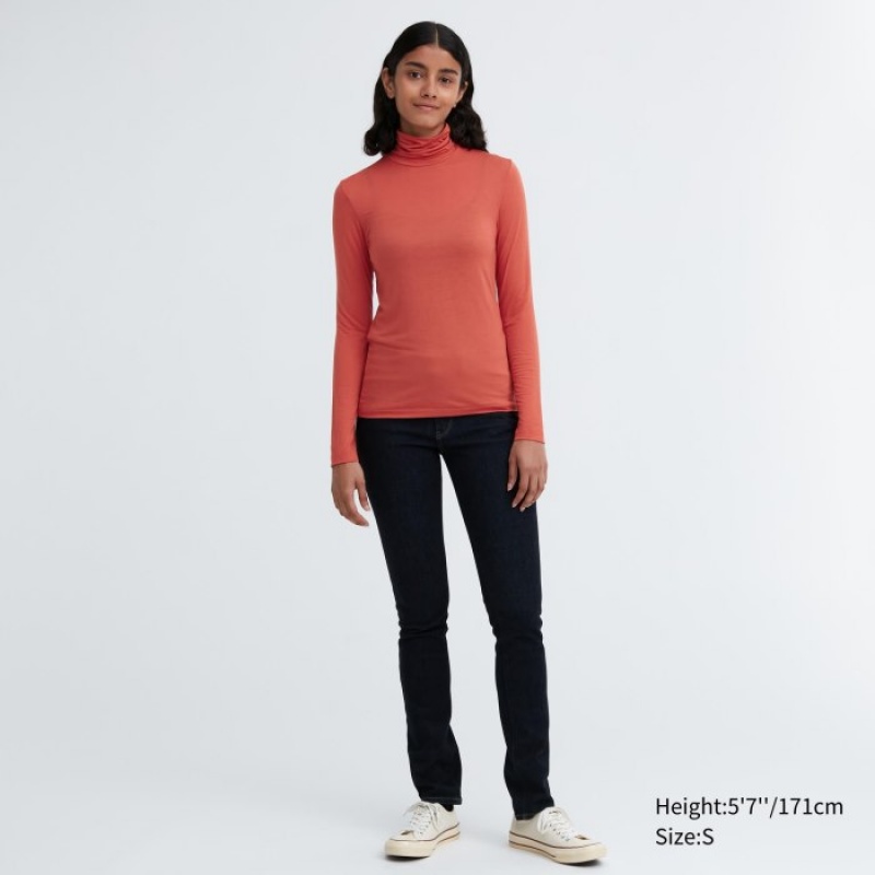 Uniqlo HEATTECH Ultra Light Turtleneck Long-Sleeve T-shirts Dames Paars | 3923336