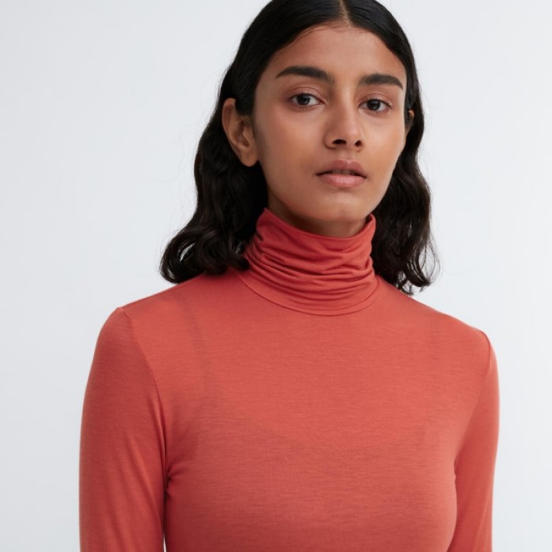 Uniqlo HEATTECH Ultra Light Turtleneck Long-Sleeve T-shirts Dames Paars | 3923336
