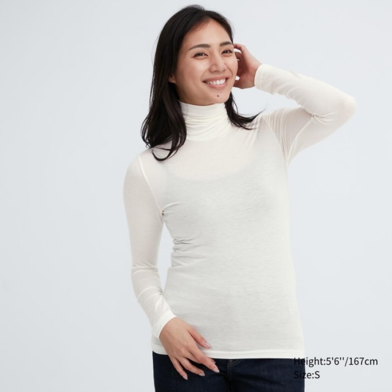 Uniqlo HEATTECH Ultra Light Turtleneck Long-Sleeve T-shirts Dames Wit | 3444160
