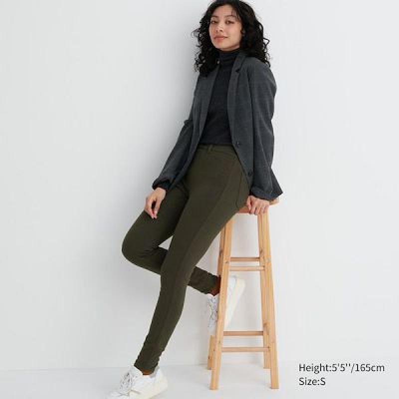 Uniqlo HEATTECH Ultra Stretch High-Rise Leggings Dames Olijfgroen | 2831369