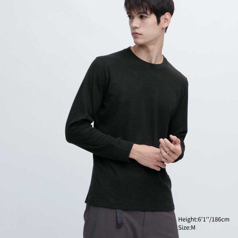Uniqlo HEATTECH Ultra Warm Crew Neck Long-Sleeve T-shirts Heren Zwart | 5883590