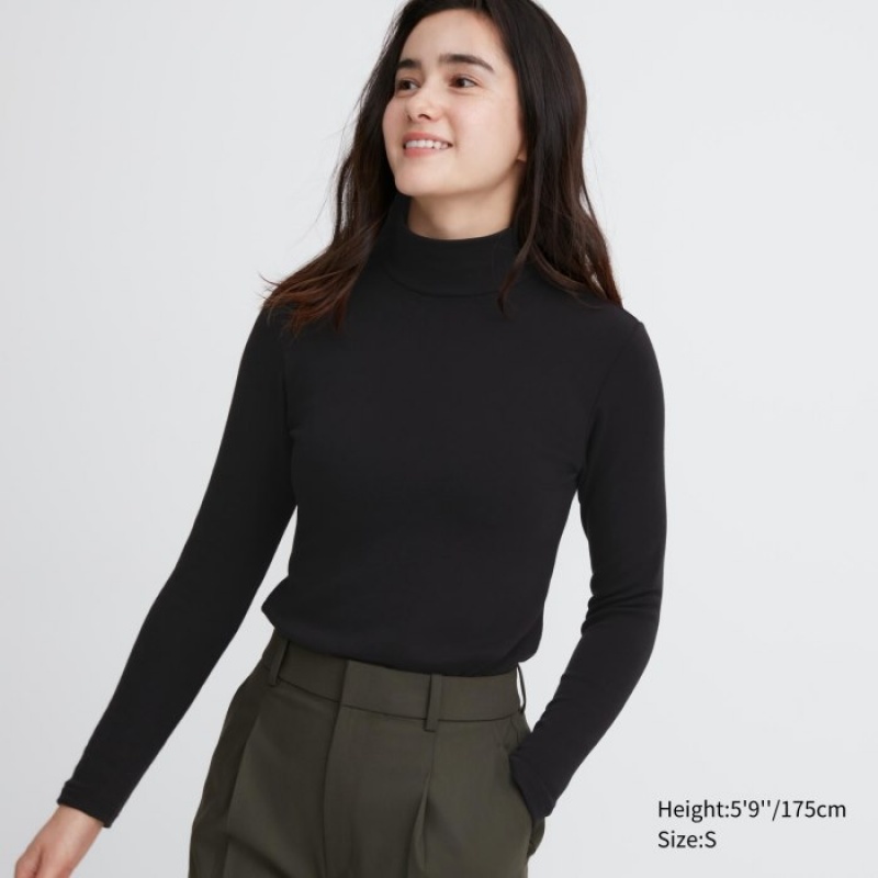 Uniqlo HEATTECH Ultra Warm High Neck T-shirts Dames Zwart | 2991421