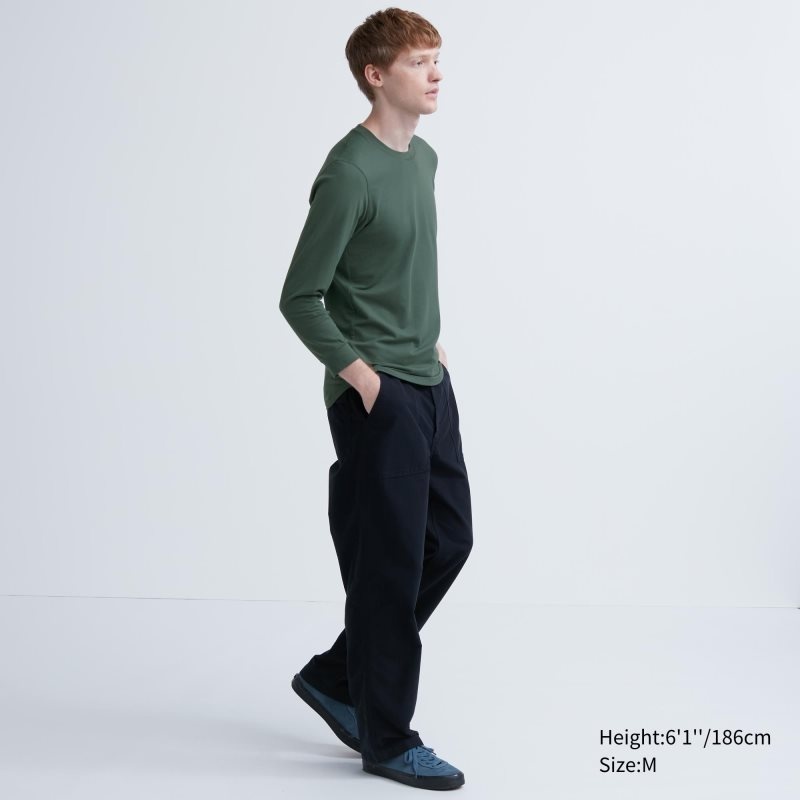Uniqlo Heattech Cotton Crew Neck Extra Warm T-shirts Heren Olijfgroen | 6850134
