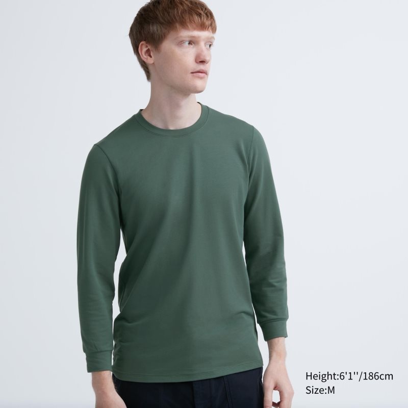 Uniqlo Heattech Cotton Crew Neck Extra Warm T-shirts Heren Olijfgroen | 6850134