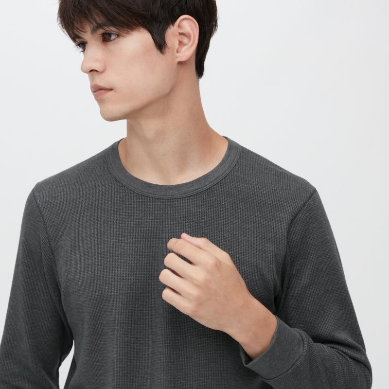 Uniqlo Heattech Cotton Waffle Crew Neck Long-sleeve Extra Warm T-shirts Heren Grijs | 7297973