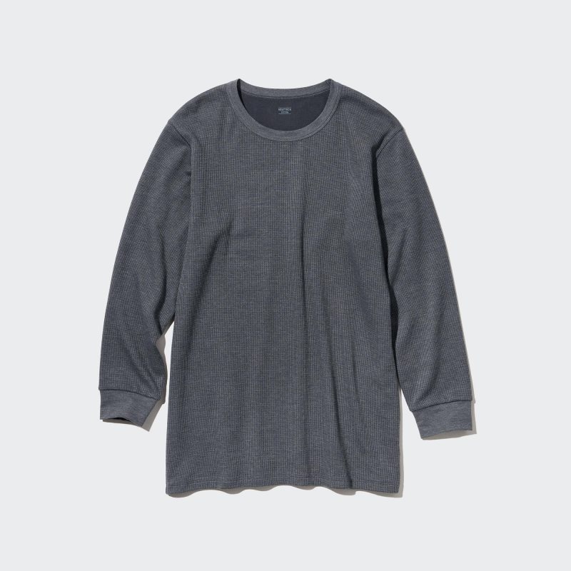 Uniqlo Heattech Cotton Waffle Crew Neck Long-sleeve Extra Warm T-shirts Heren Grijs | 7297973