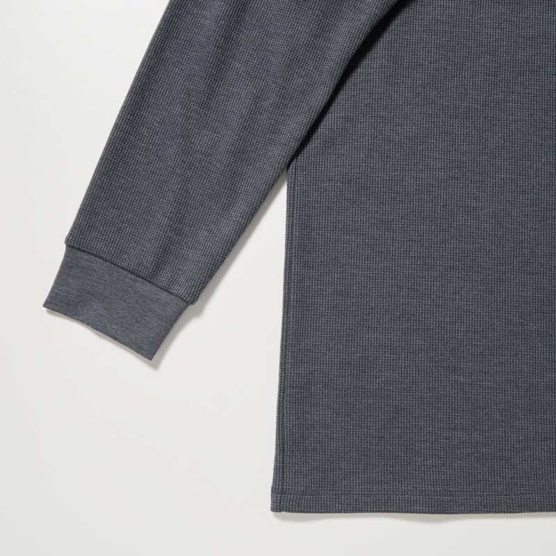 Uniqlo Heattech Cotton Waffle Crew Neck Long-sleeve Extra Warm T-shirts Heren Grijs | 7297973