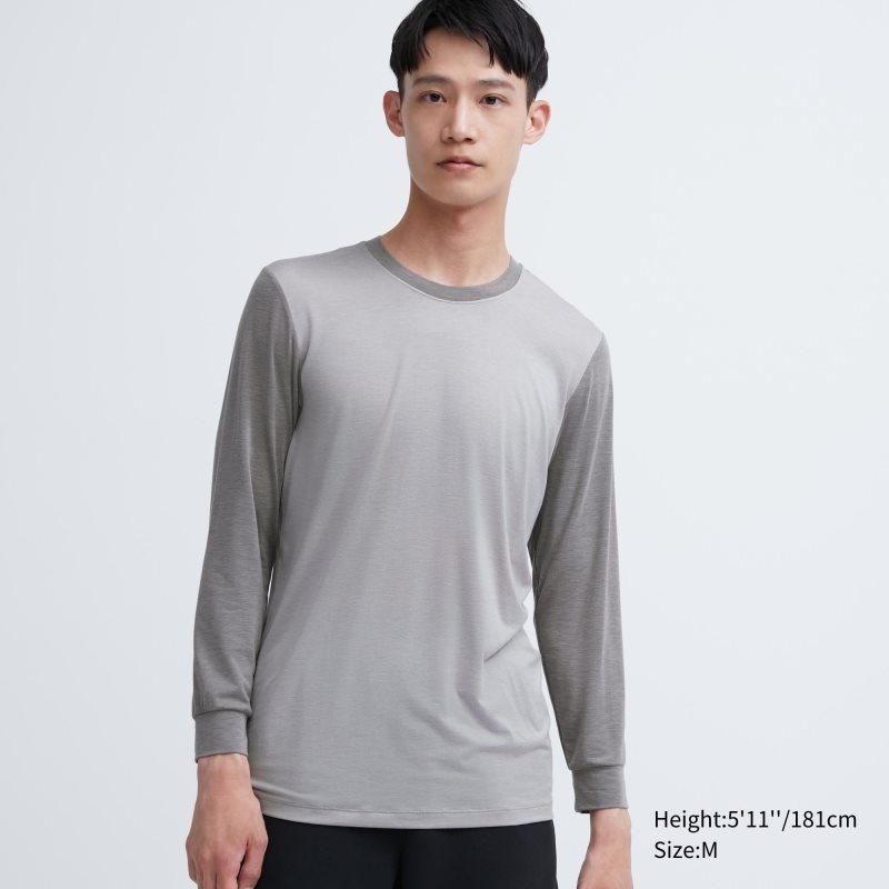 Uniqlo Heattech Crew Neck Long Sleeve T-shirts Heren Grijs | 8283739