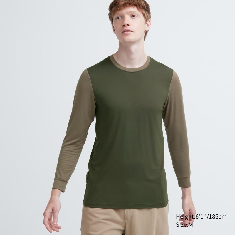 Uniqlo Heattech Crew Neck Long Sleeve T-shirts Heren Groen | 4204326