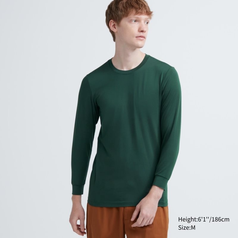 Uniqlo Heattech Crew Neck Long-sleeve T-shirts Heren Groen | 6752870