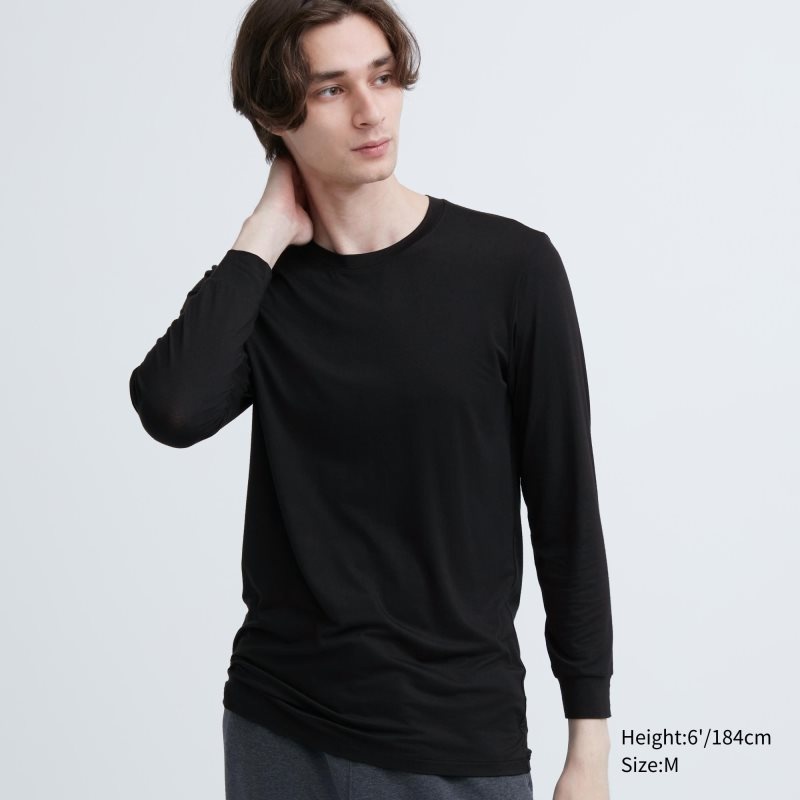 Uniqlo Heattech Crew Neck Long-sleeve T-shirts Heren Zwart | 7679512