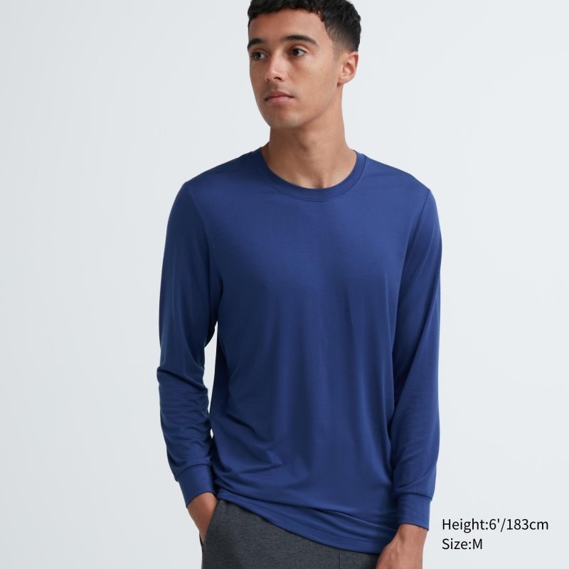 Uniqlo Heattech Crew Neck Long-sleeve T-shirts Heren Blauw | 6699238