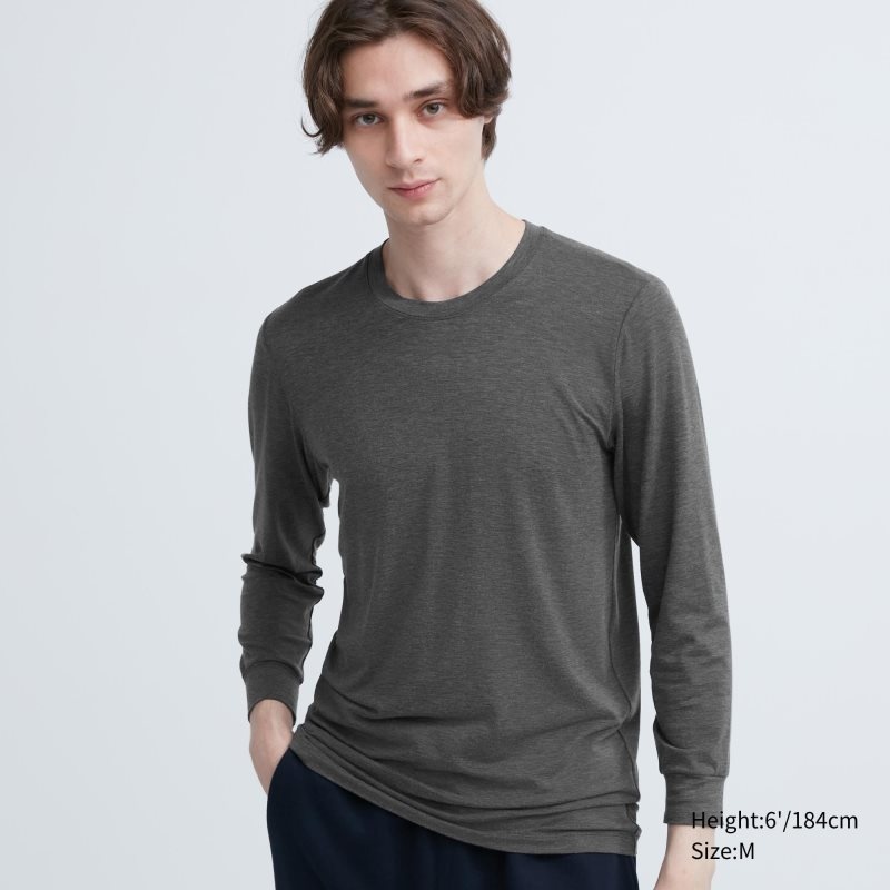 Uniqlo Heattech Crew Neck Long-sleeve T-shirts Heren Grijs | 4330252