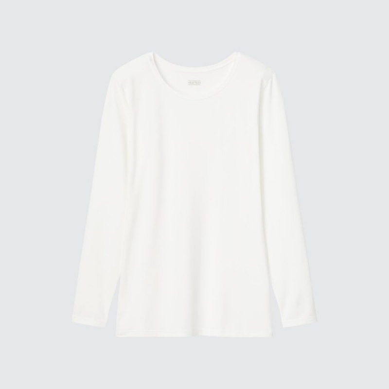 Uniqlo Heattech Crew Neck Long-sleeve T-shirts Dames Wit | 7546910