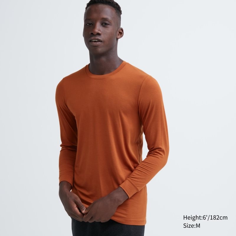 Uniqlo Heattech Crew Neck Long-sleeve T-shirts Heren Oranje | 9714407